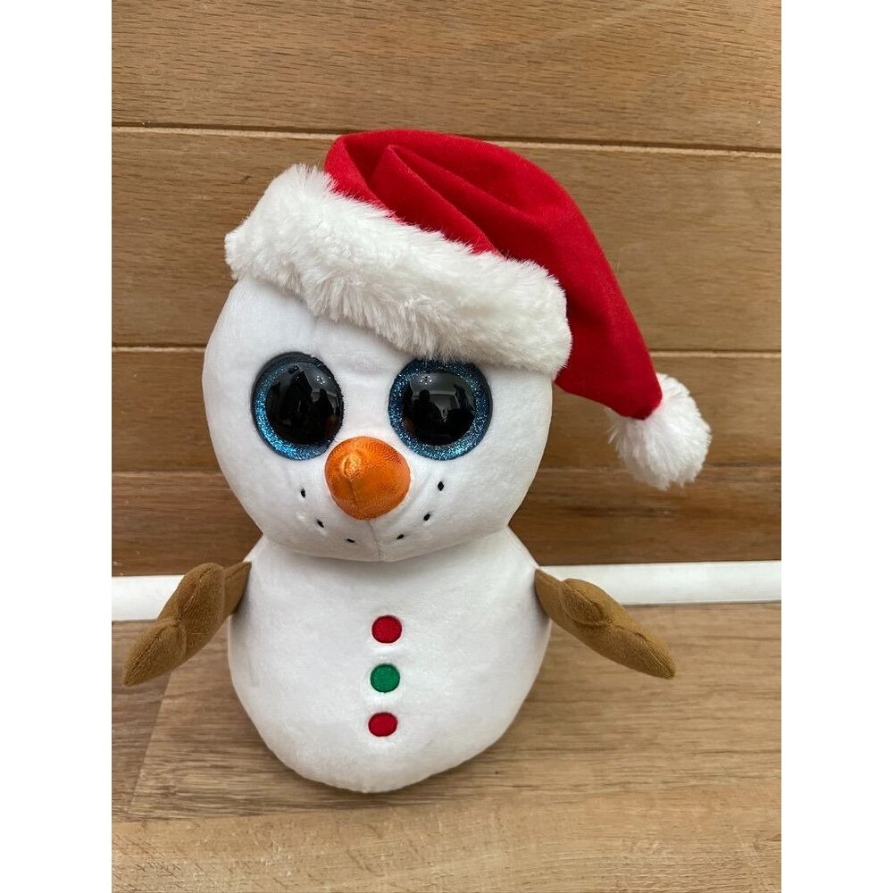 EUC Ty Beanie Boos Frosty the Snowman Plush Toy With Santa Hat 6"
